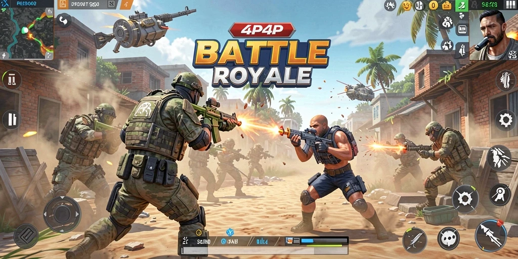 Tampilan gameplay seru di 4P4P dengan aksi Battle Royale.