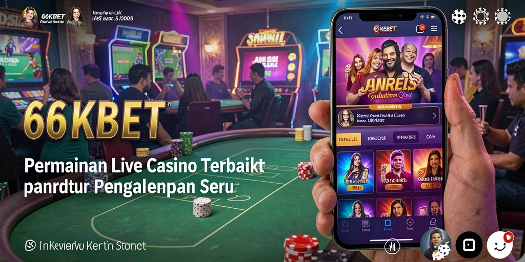 Screenshot 66KBET menampilkan dealer langsung dalam suasana kasino yang menyenangkan.