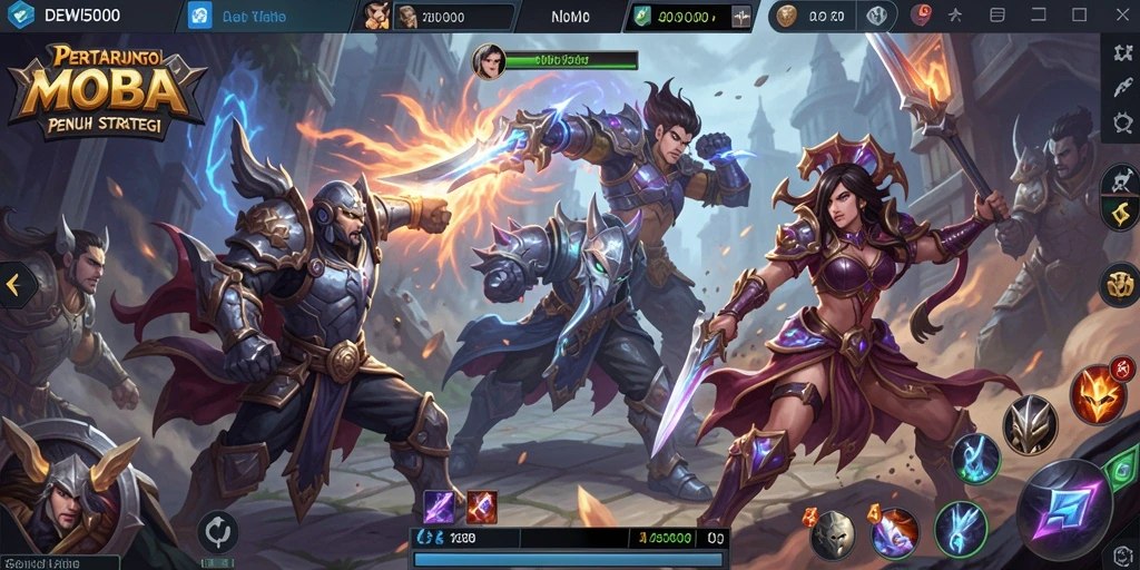 Tangkapan layar DEWI5000 menampilkan aksi seru dalam pertempuran MOBA.