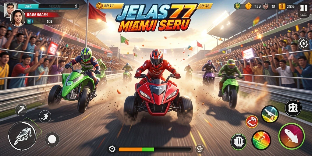 Screenshot JELAS777 menampilkan balapan dengan mobil cepat di lintasan menantang.