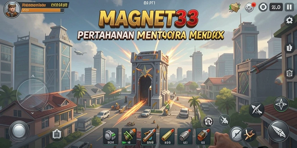 Tampilan gameplay MAGNET33 yang menegangkan dalam pertahanan menara.