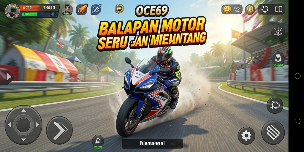 Tampilan screenshot OCE69 menunjukkan momen seru dalam balapan motor.
