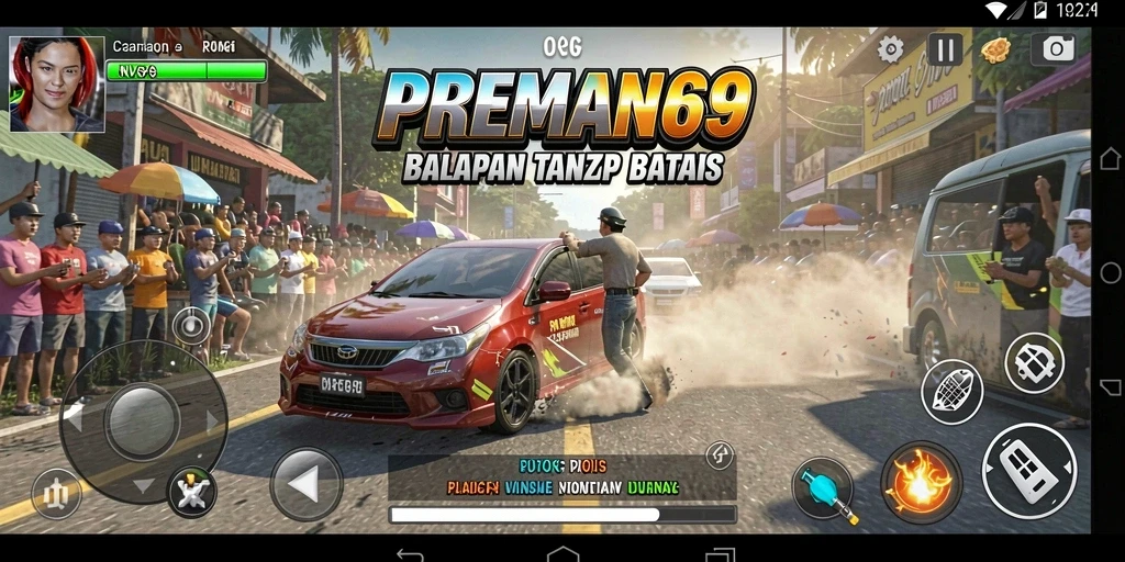Tangkapan layar utama menunjukkan balapan mendebarkan di lintasan.