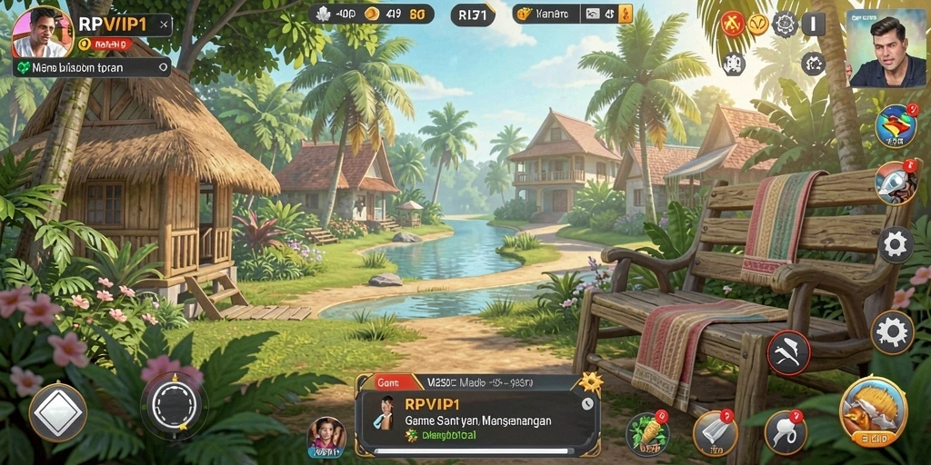 Tampilan gameplay RPVIP1 yang ceria dan penuh warna.