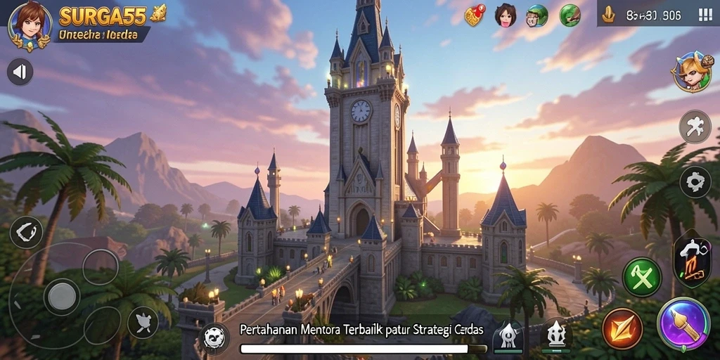 Tampilan gameplay <strong>SURGA55</strong> yang menarik dengan berbagai menara strategis.