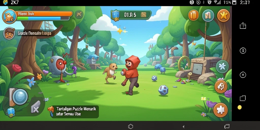 Tampilan gameplay ZK7 dengan berbagai teka-teki menarik.